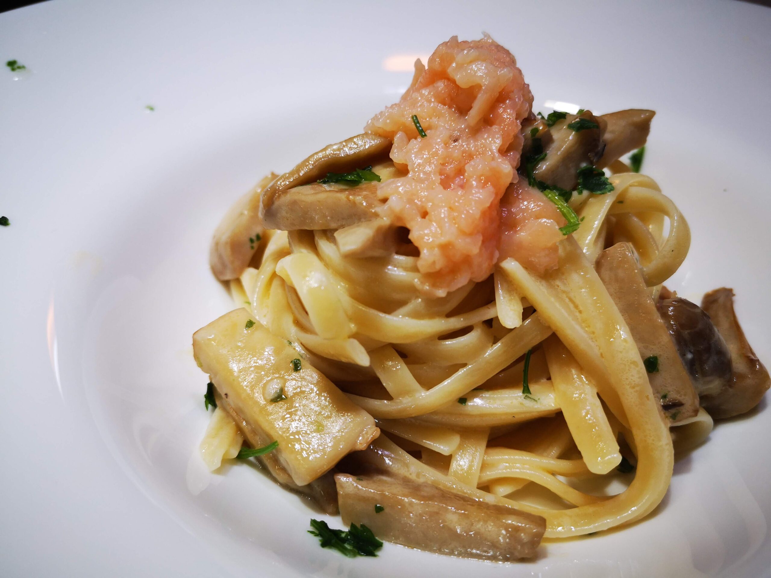 Linguine al gorgonzola e funghi cardoncelli