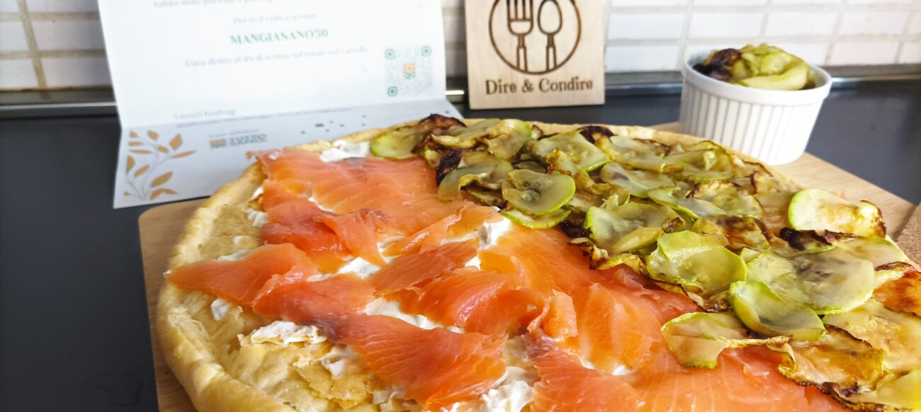 Sfoglia fredda con salmone affumicato e zucchine trifolate